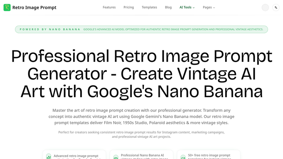 Screenshot of Retro Image Prompt