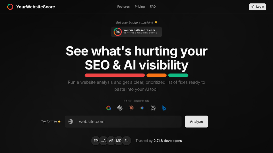 Screenshot of YourWebsiteScore