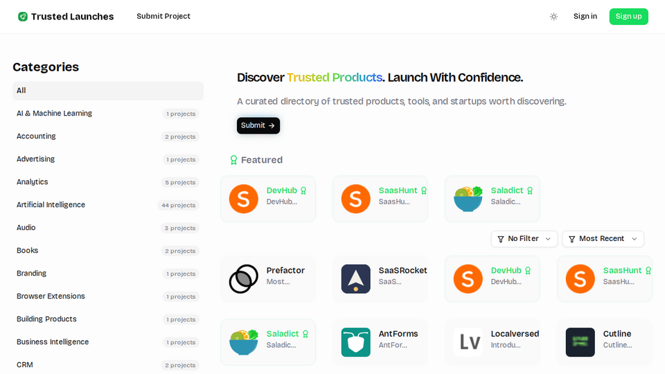 Screenshot of TrustedLaunches