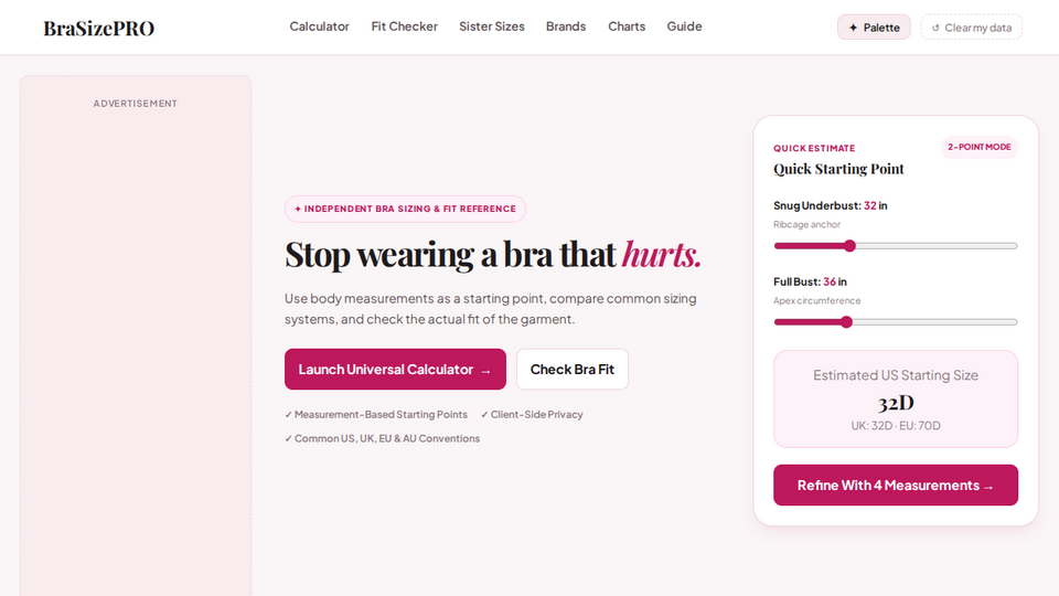 Screenshot of BraSizePRO