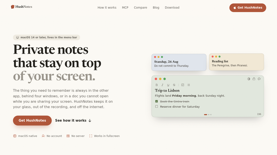 Screenshot of HushNotes