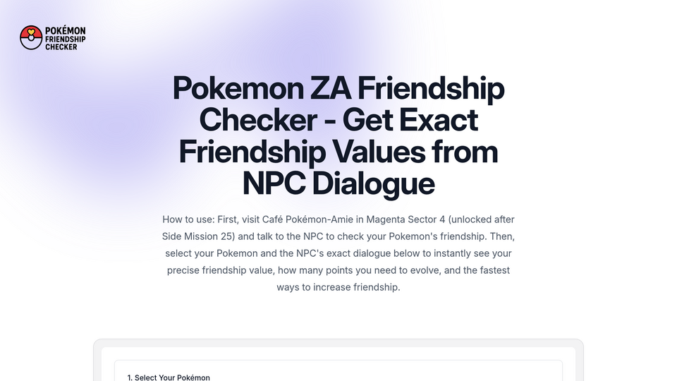 Screenshot of Pokemon Friendship Check