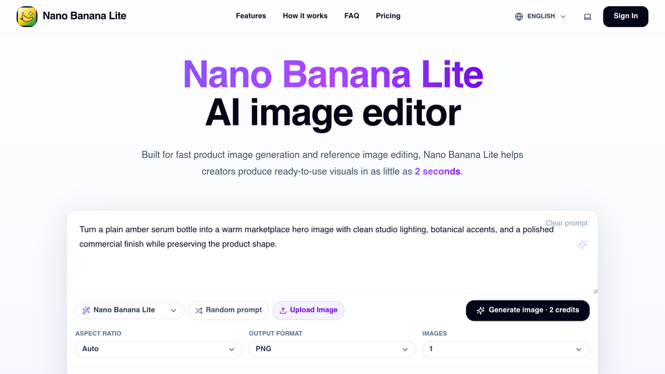 Screenshot of Nano Banana Lite