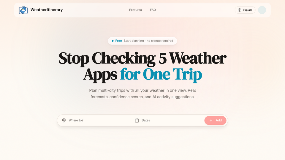 Screenshot of WeatherItinerary