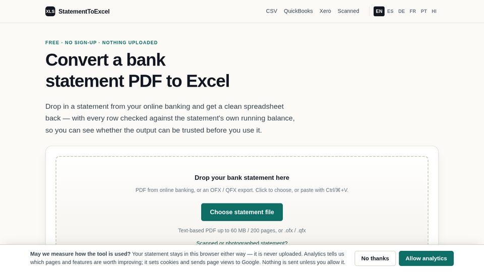Screenshot of StatementToExcel