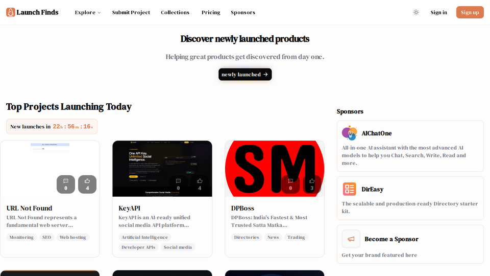 Screenshot of LaunchFinds