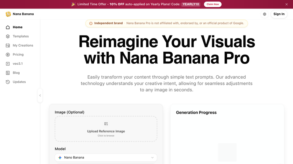 Screenshot of Nana Banana Pro AI - AI