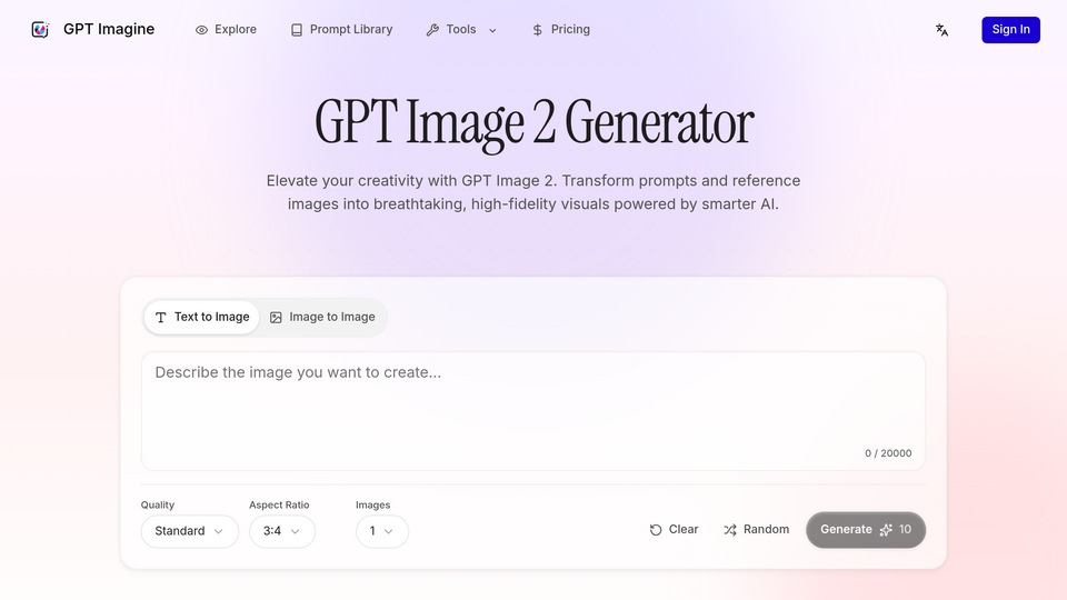 Screenshot of GPT Imagine