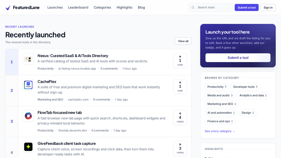Screenshot of FeaturedLane