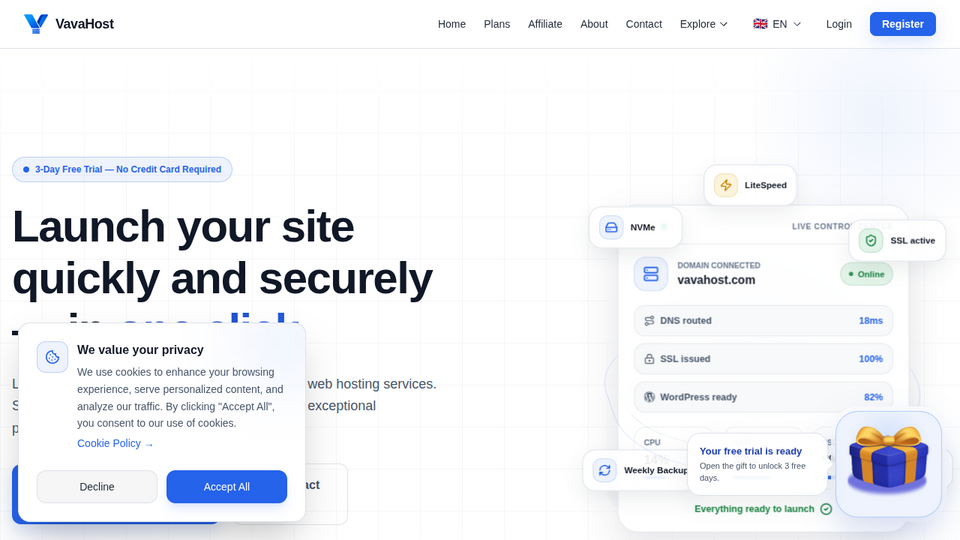 Screenshot of VavaHost