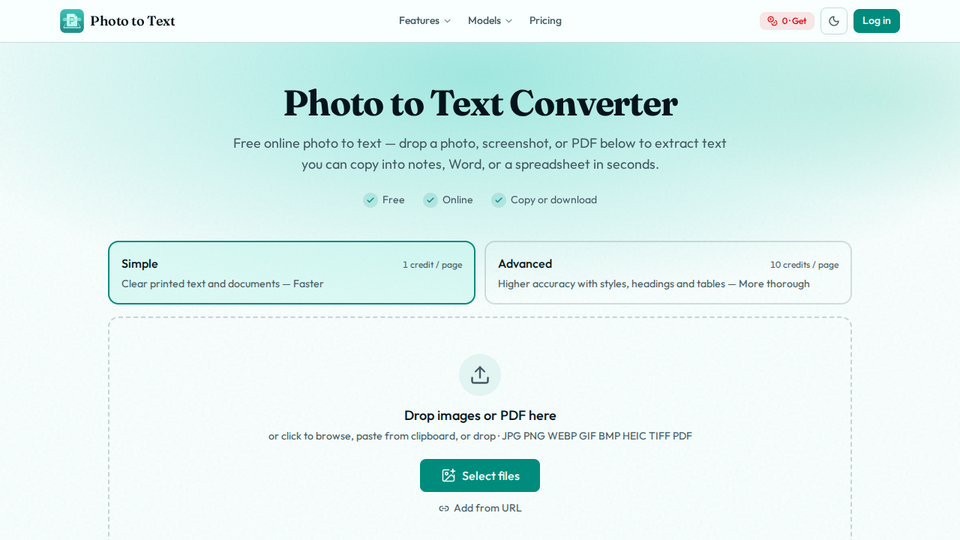 Screenshot of Photo to Text Converter