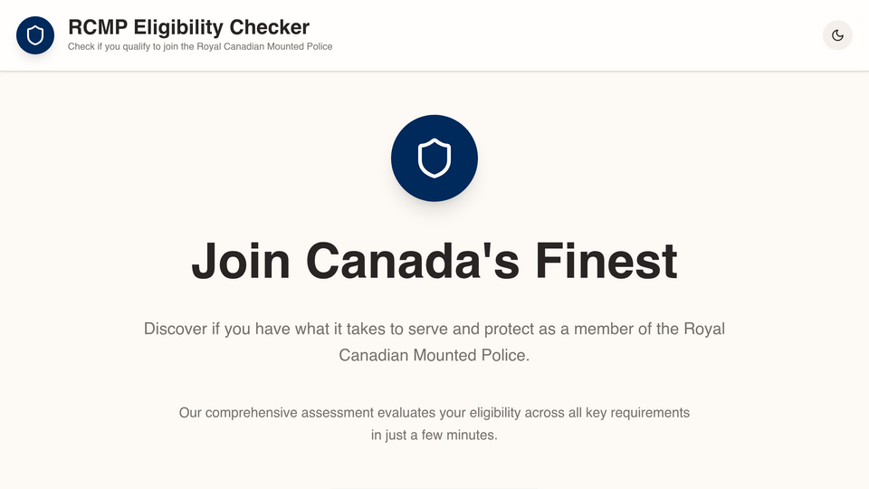 Screenshot of RCMP Eligibility Checker