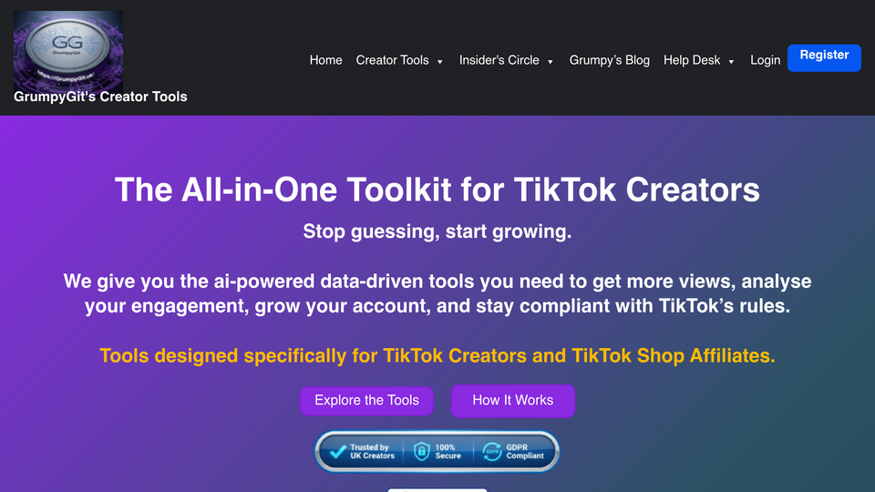 Screenshot of Grumpy's Creator Tools
