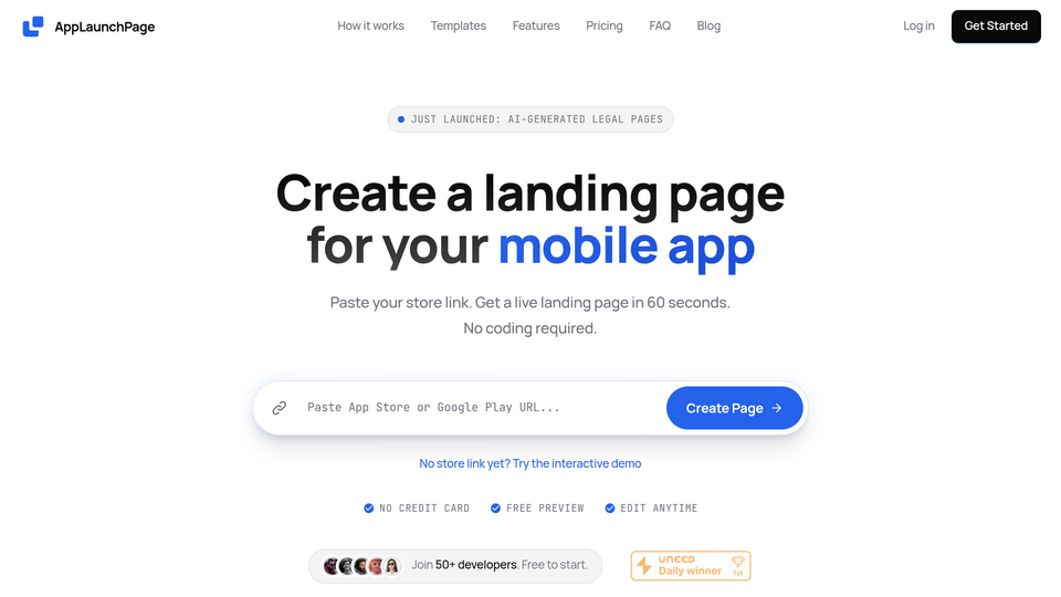 Screenshot of AppLaunchPage