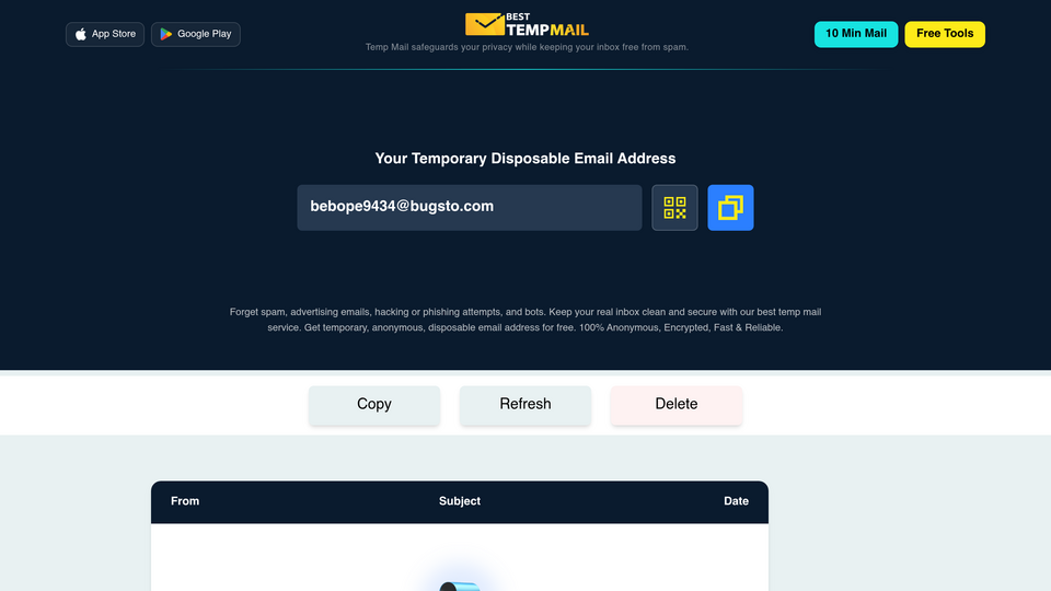 Screenshot of Best Temp Mail