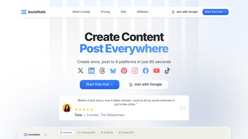 Screenshot of SocialRails