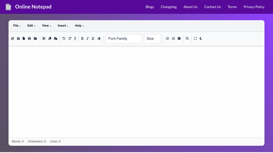 Screenshot of Online Notepad
