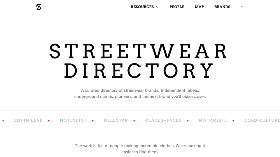 Screenshot of Streetwear Directory