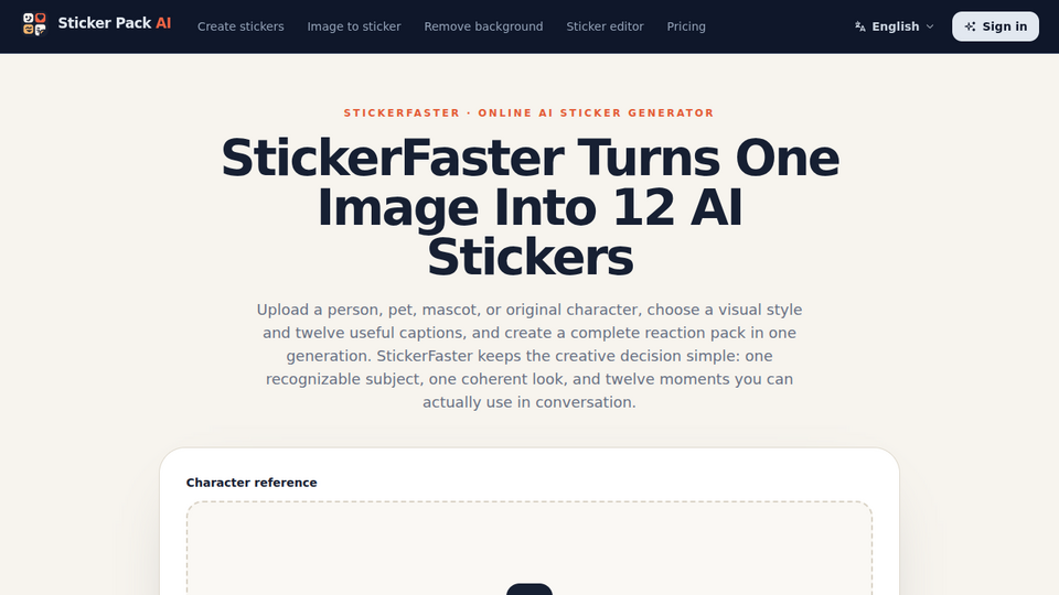 Screenshot of StickerFaster