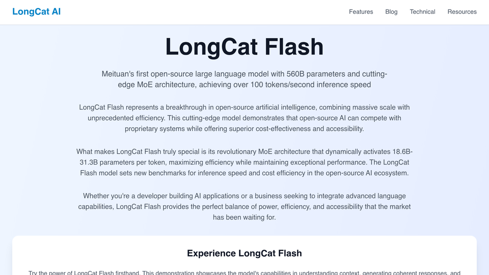 Screenshot of LongCat Flash AI