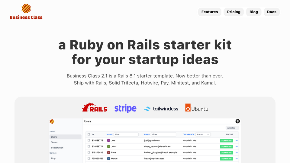 Screenshot of Business Class