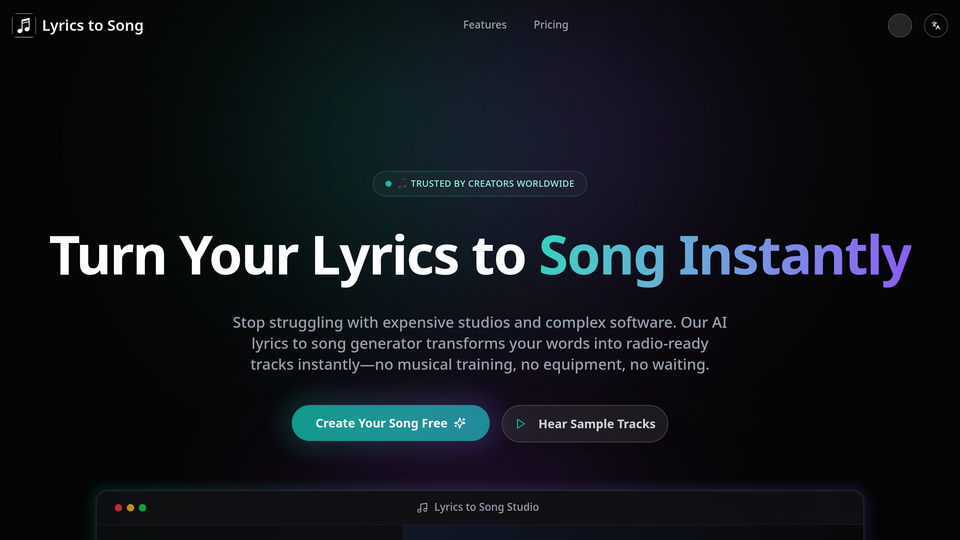 Screenshot of Lyrics to Song
