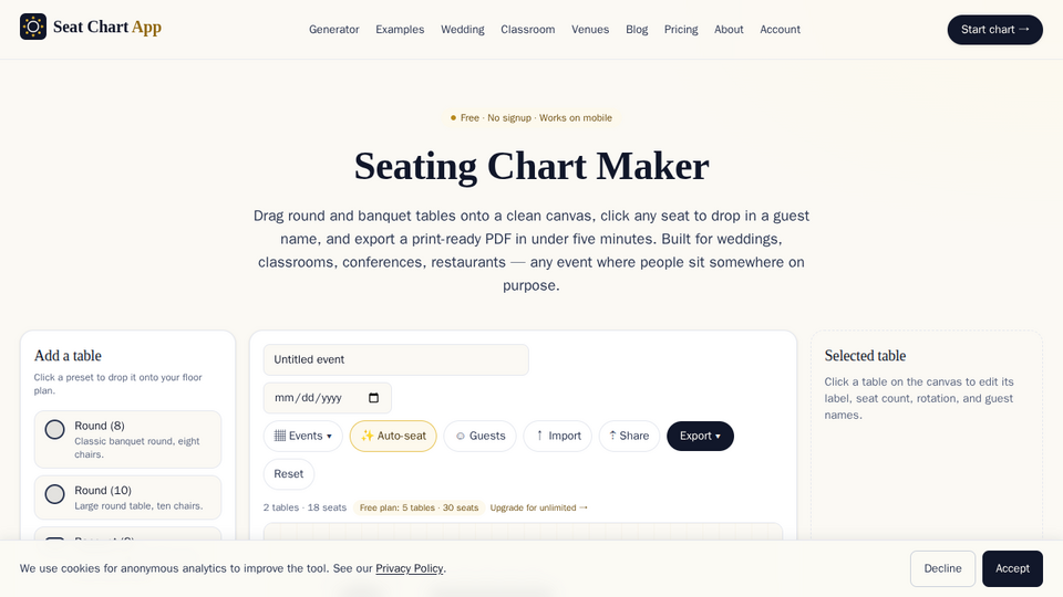Screenshot of Seat Chart App
