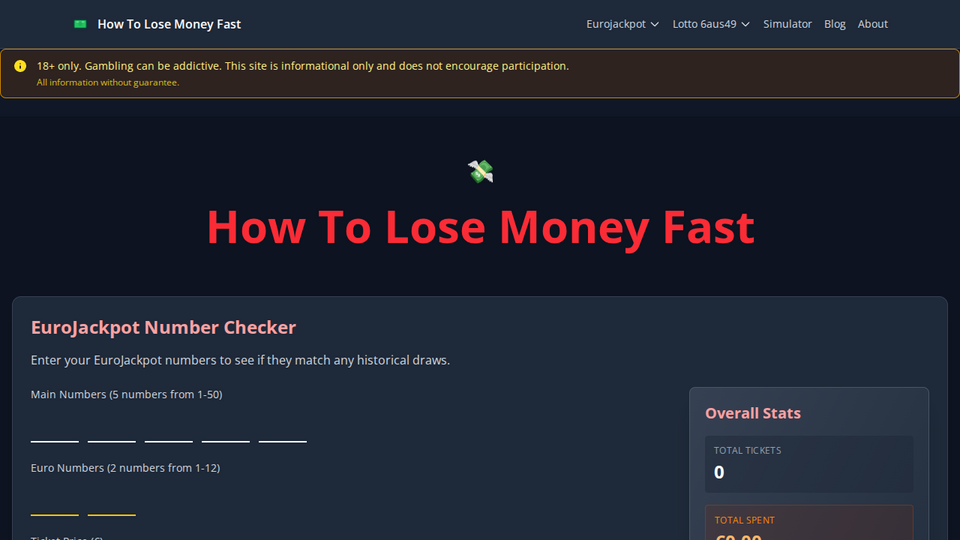 Screenshot of How To Lose Money Fast
