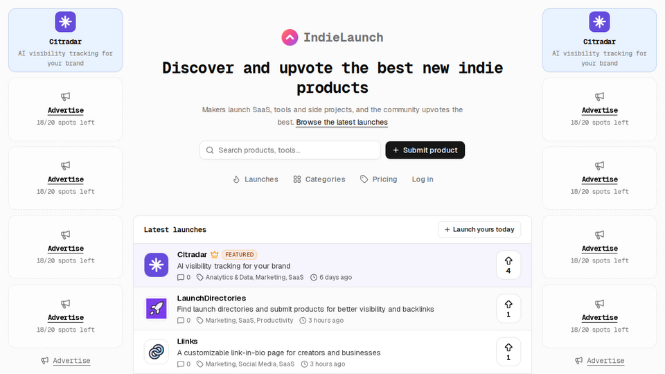 Screenshot of IndieLaunch