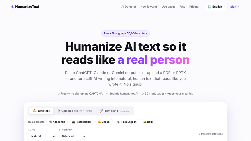 Screenshot of HumanizeText