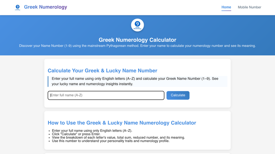 Screenshot of Greek Numerology Calc