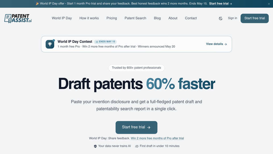 Screenshot of PatentaAssist.ai