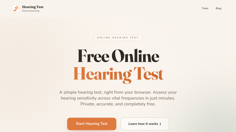 Screenshot of hearing test online
