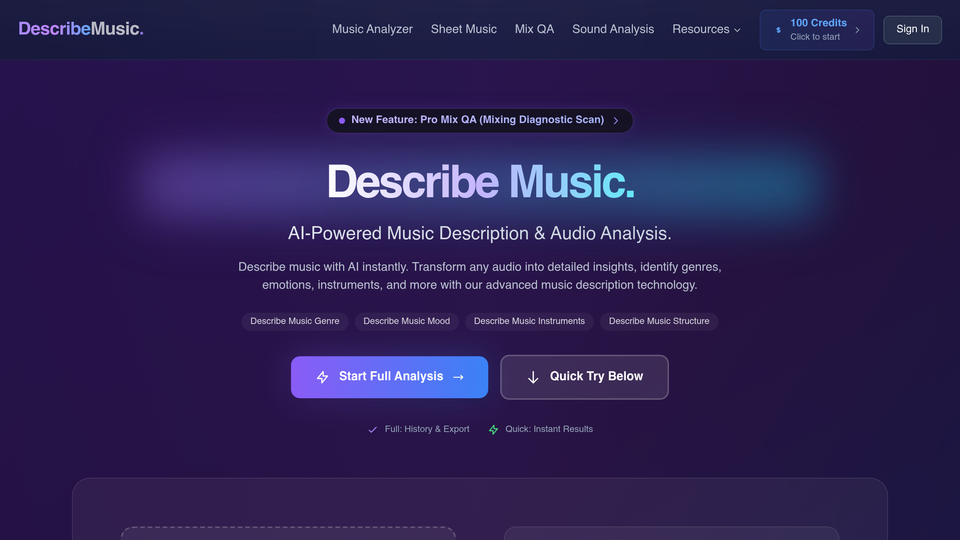 Screenshot of AI Describe Music