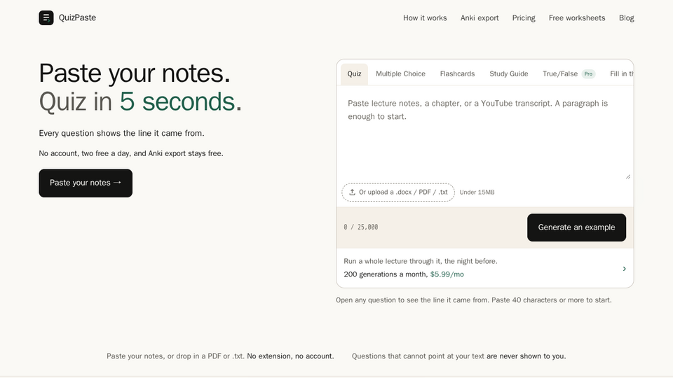 Screenshot of QuizPaste
