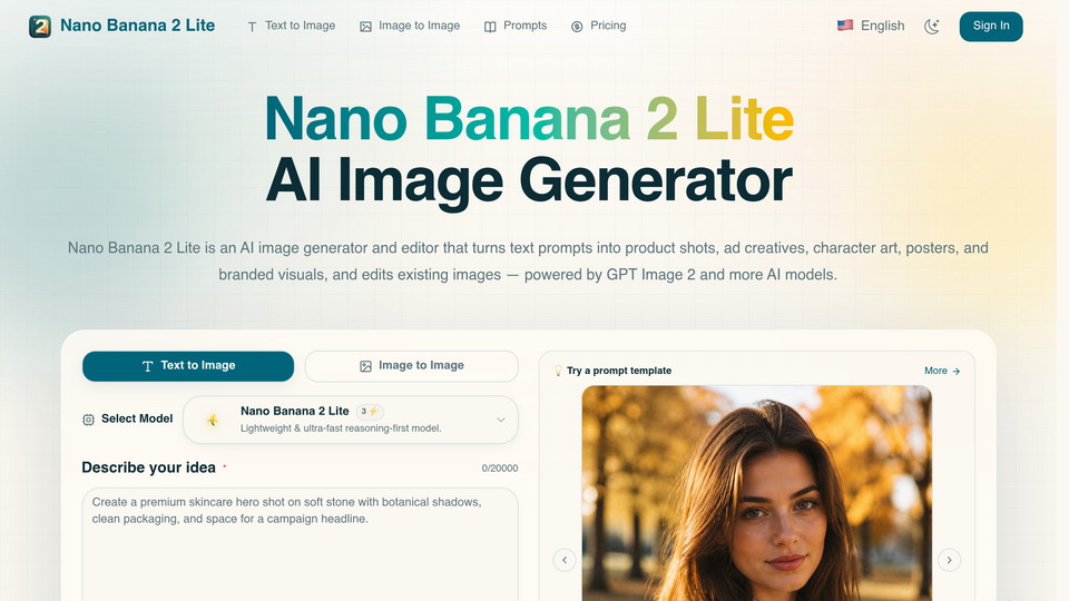 Screenshot of Nano Banana 2 Lite