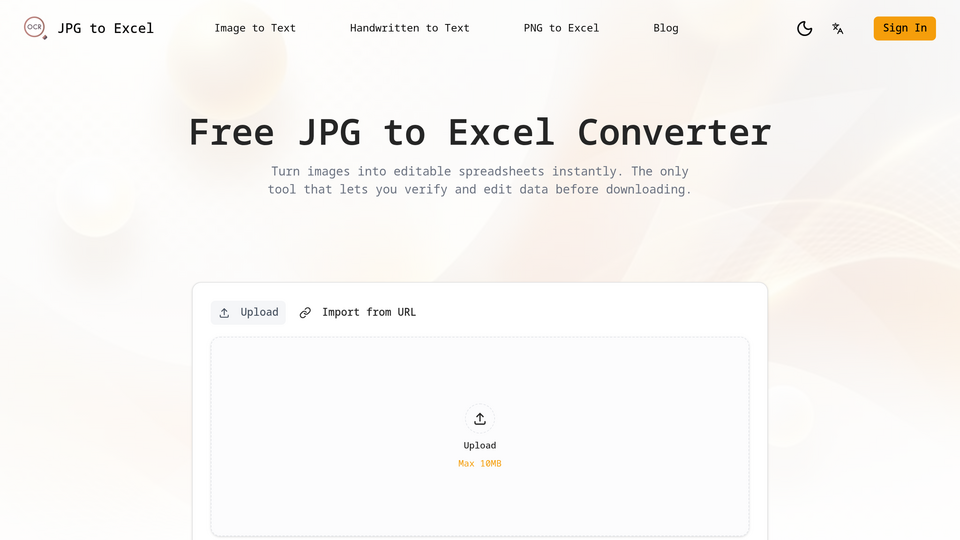 Screenshot of jpg to excel