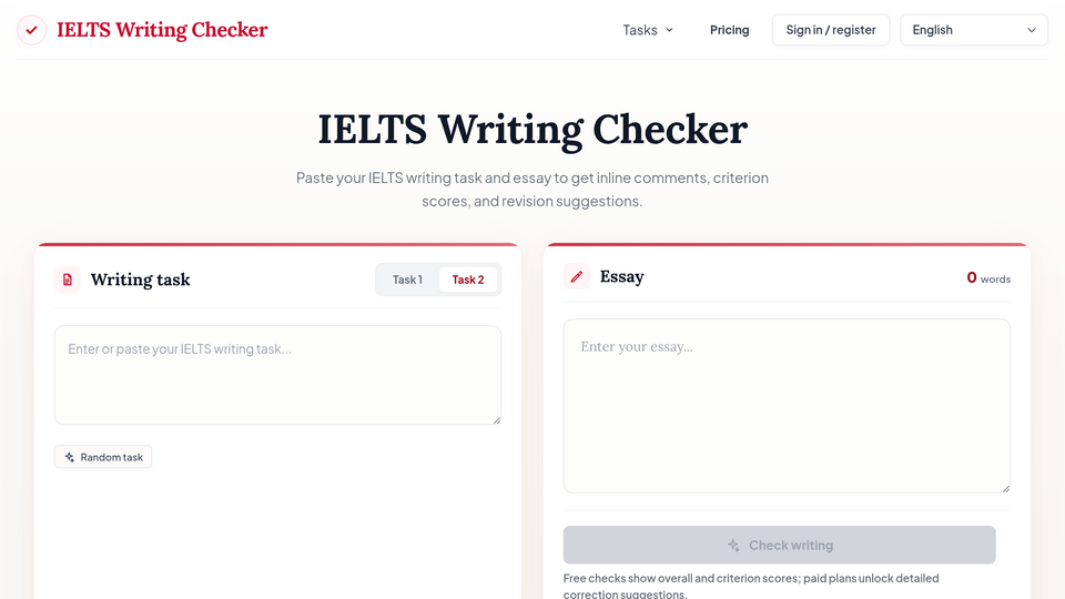 Screenshot of IELTS Writing Checker