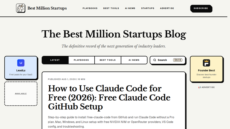 Screenshot of Best Million Startups