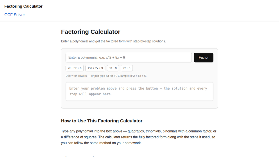 Screenshot of Factoring Calculator