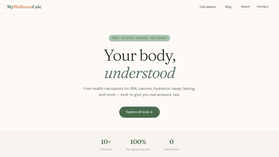 Screenshot of MyWellnessCalc