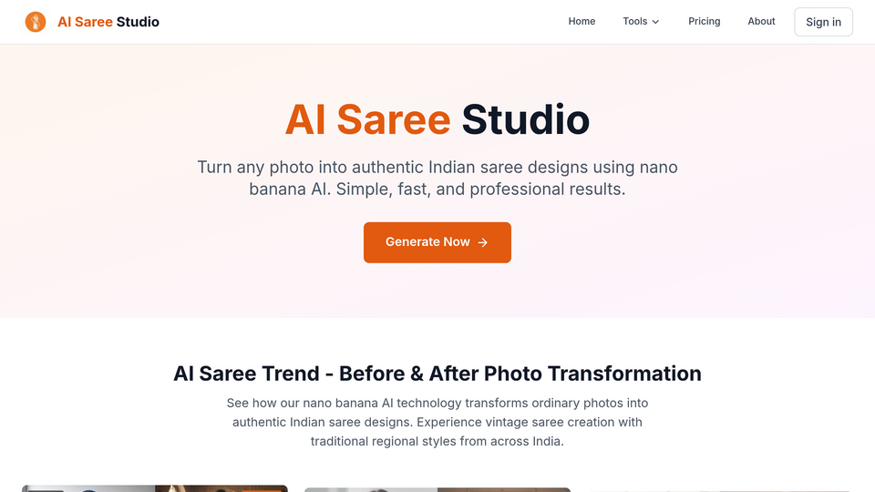 Screenshot of AI Saree Generator