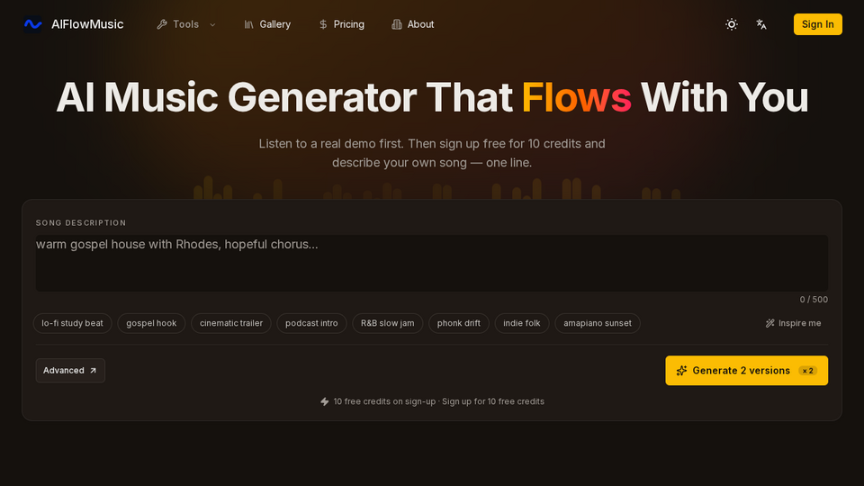 Screenshot of AIFlowMusic