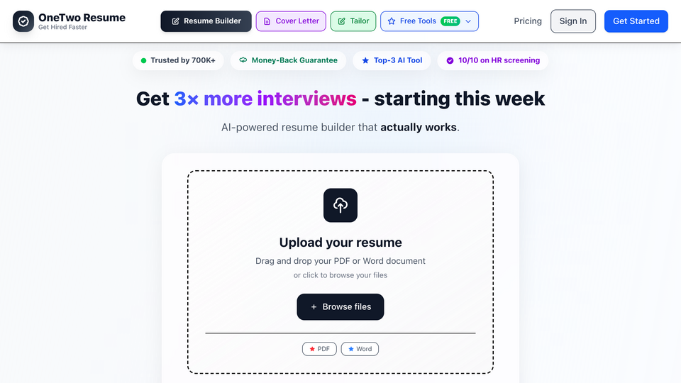 Screenshot of OneTwo Resume