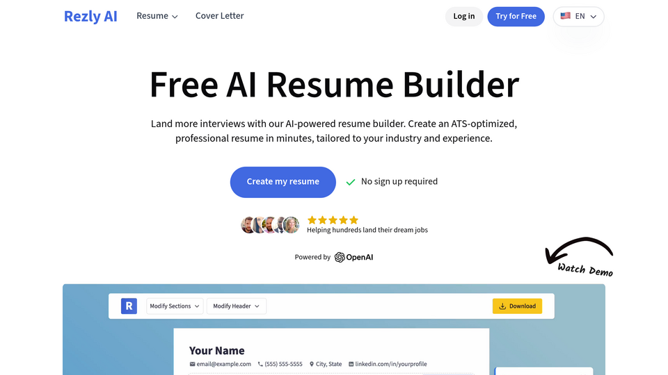 Screenshot of Rezly AI