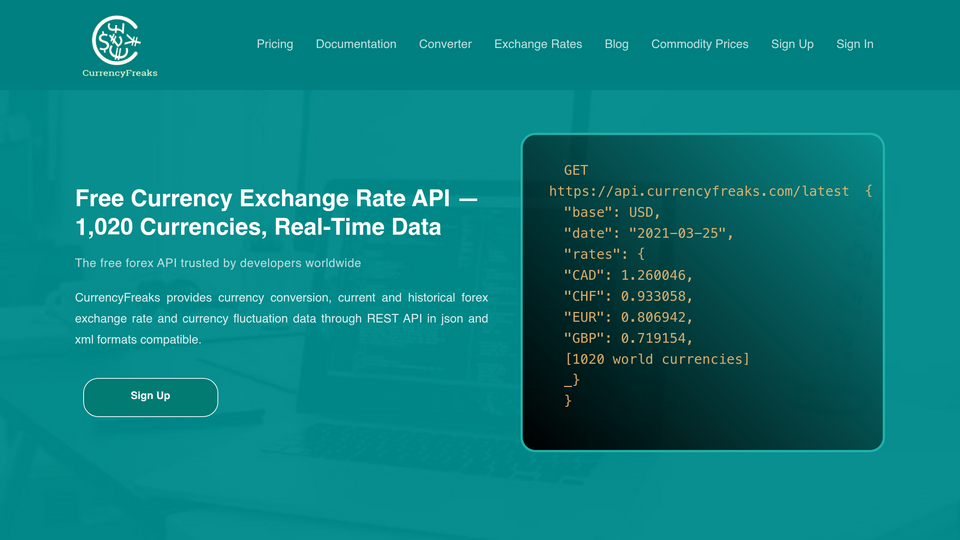 Screenshot of CurrencyFreaks