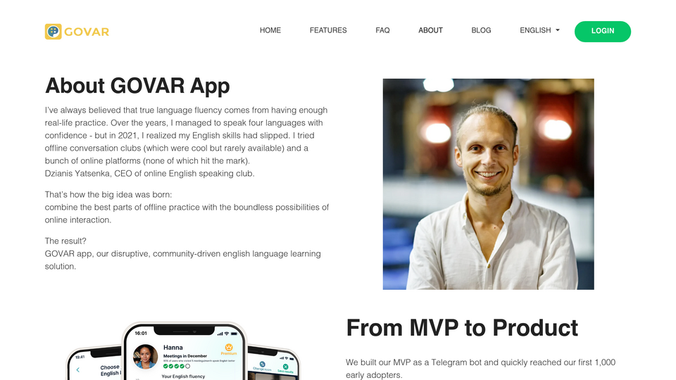 Screenshot of Govar English speaking