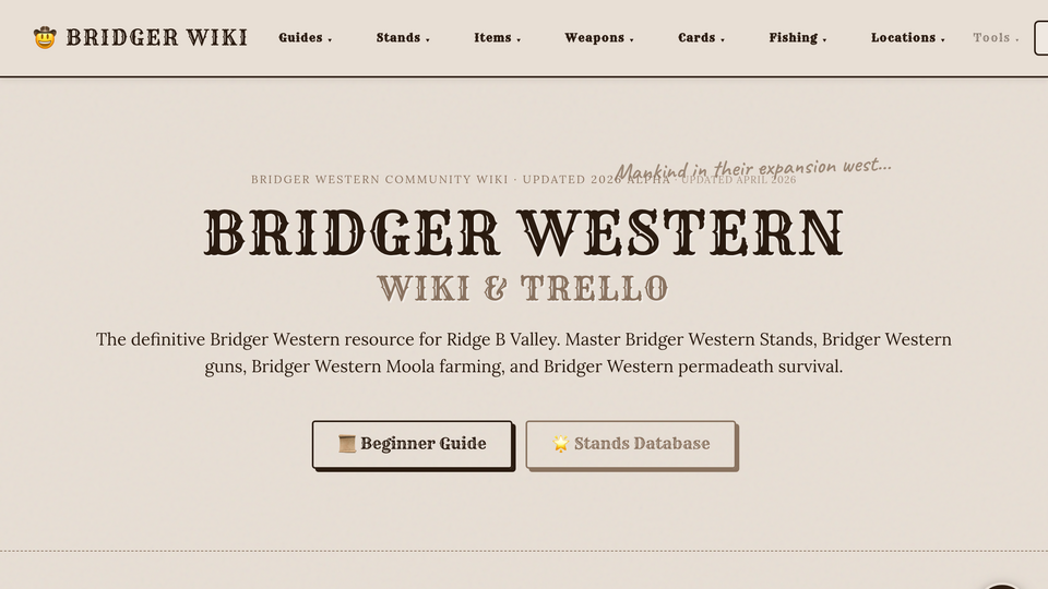 Screenshot of bridger western wiki