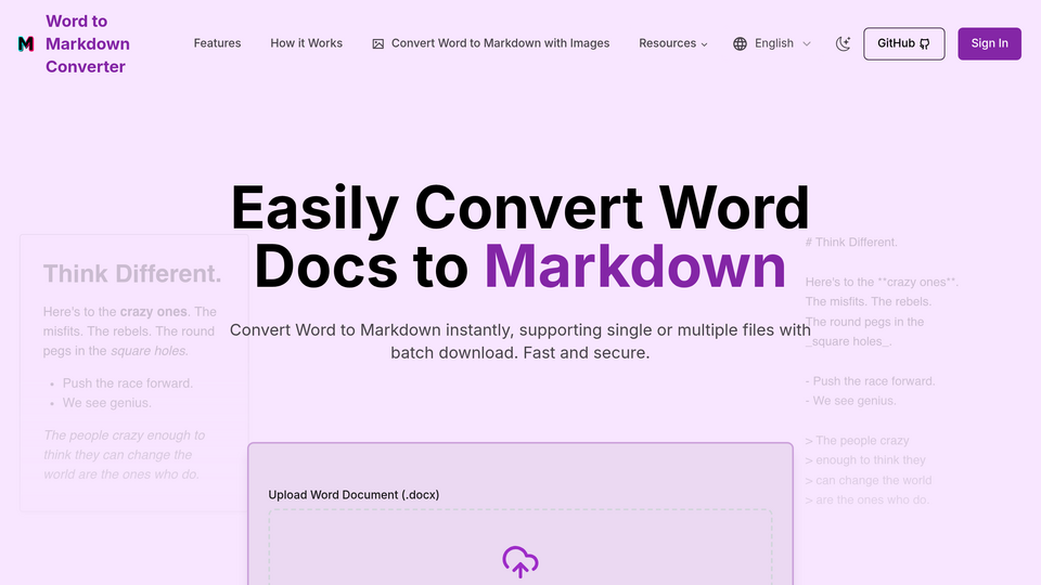 Screenshot of Word to Markdown Convert