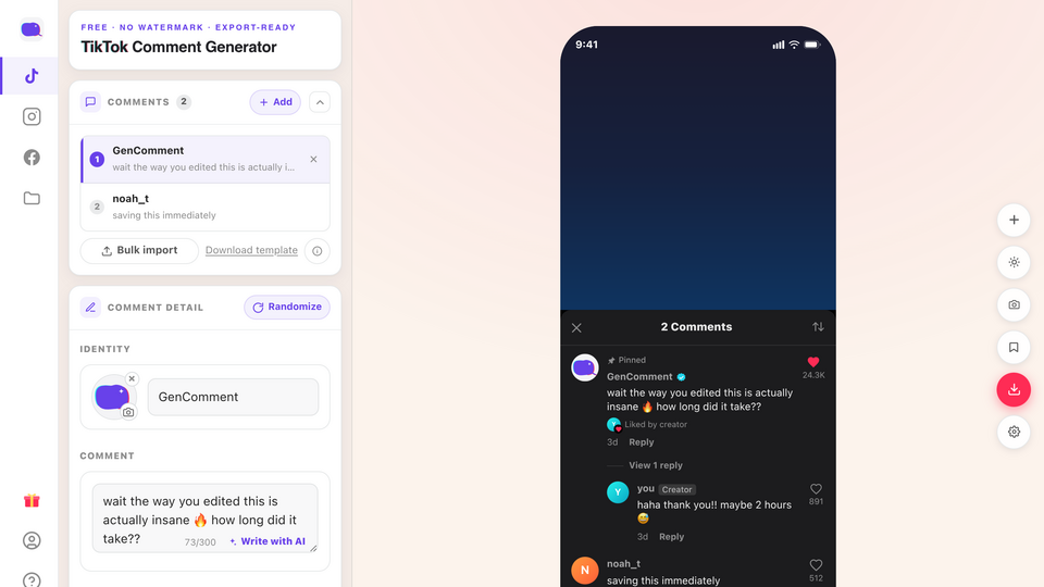 Screenshot of GenComment